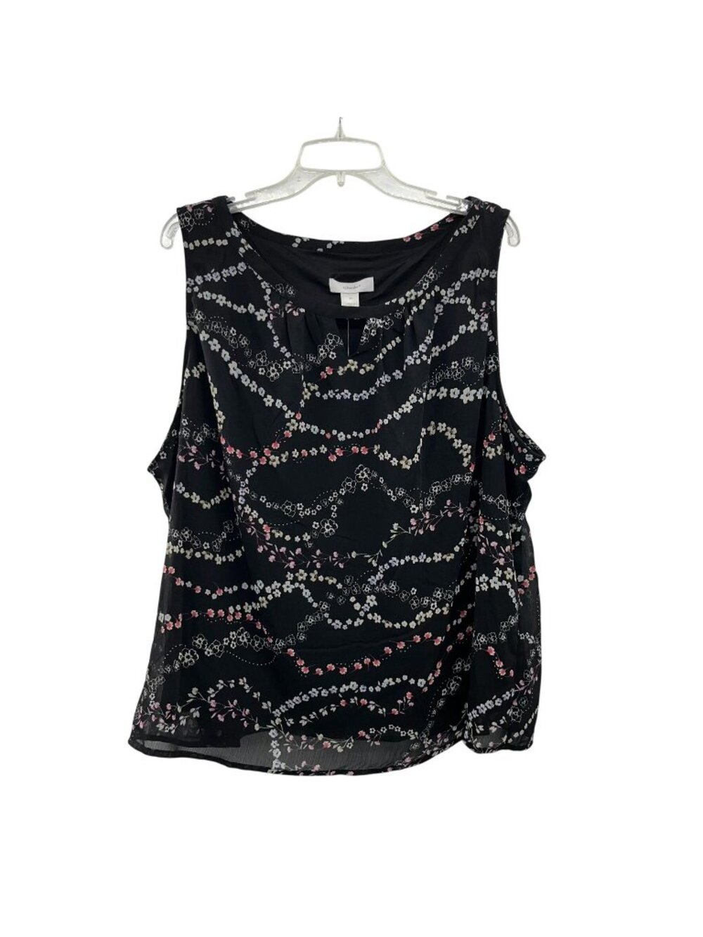 CJ Banks Black Floral Tank Top Womens 2X Black Sleeveless NEW